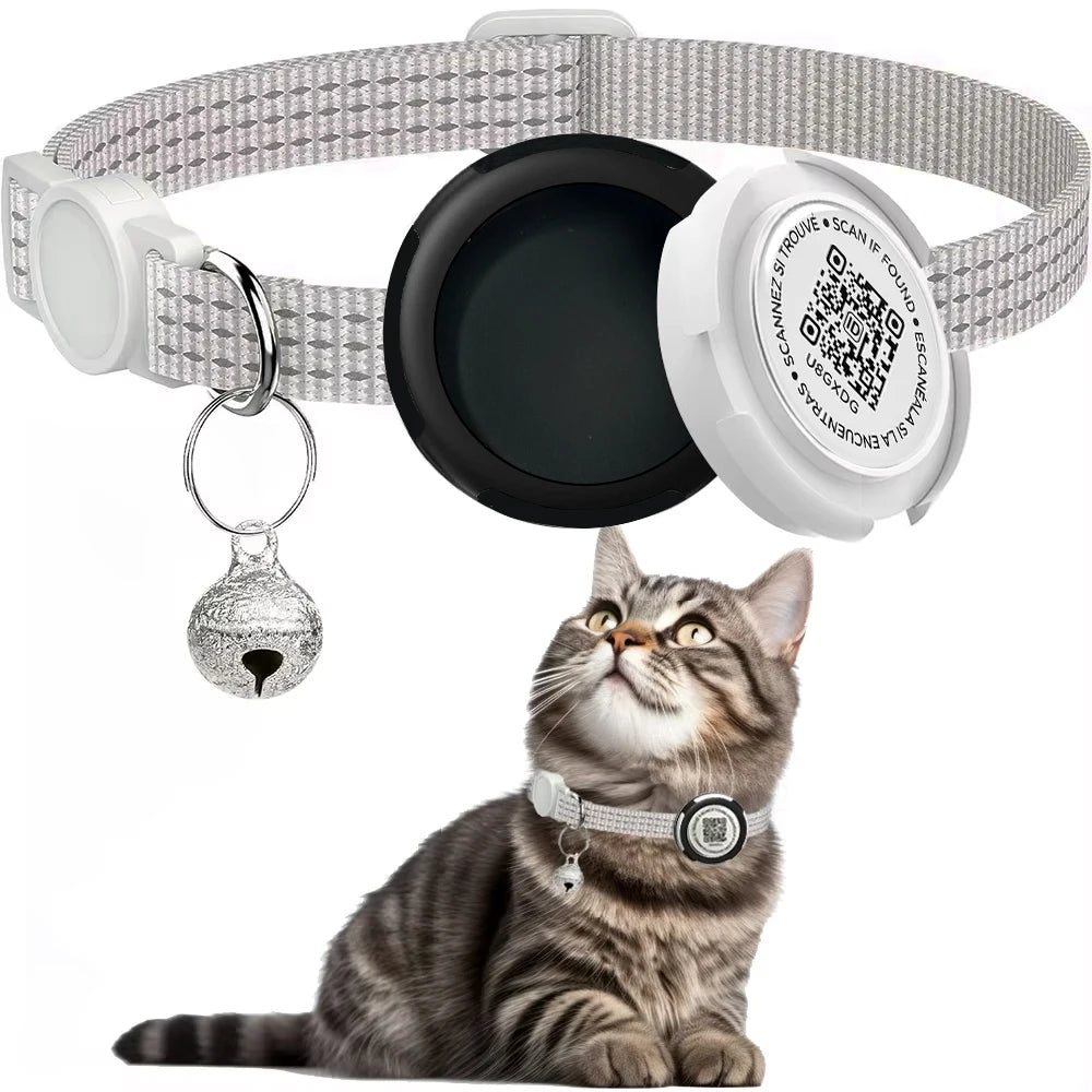 Reflective GPS Cat Collar with Airtag Case & QR ID Tag