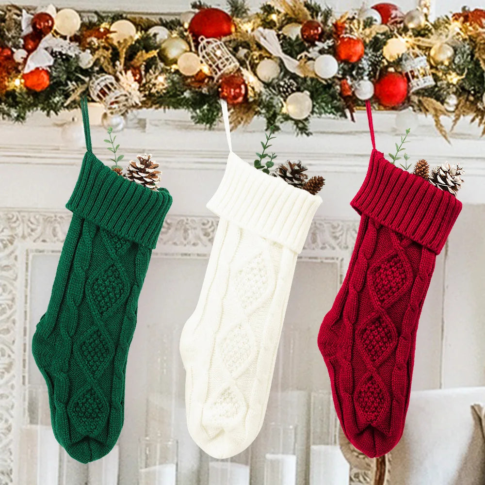 Cozy Knitted Christmas Stocking Gift Bag - Perfect Holiday Decor