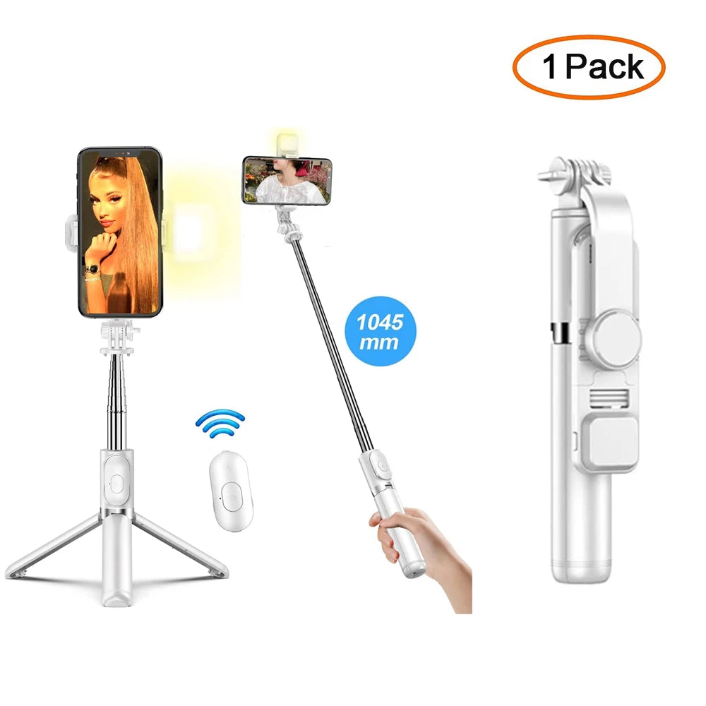 Bluetooth Selfie Stick Tripod with Remote & LED Light for Smartphones