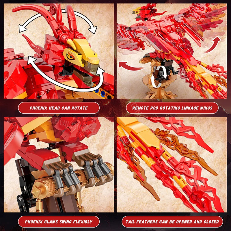 Fire Phoenix Kids Building Blocks - Mythical Bird Model Toy