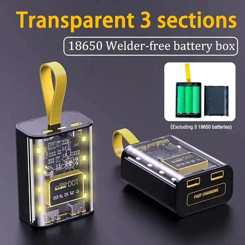 DIY 3x18650 Power Bank Case with Dual USB Charge & LED Night Light