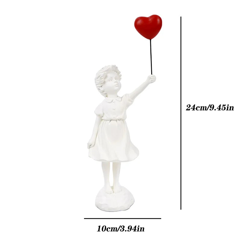 Charming Resin Girl Figurine with Balloons - Modern Home Decor