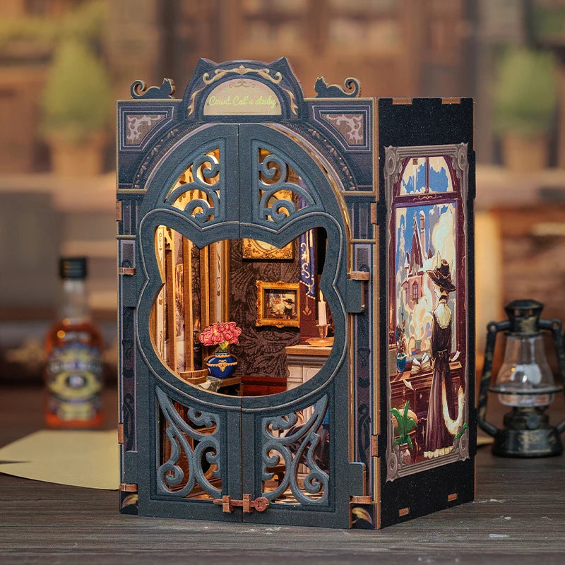 CUTEBEE DIY Book Nook Miniature Dollhouse with LED Lights - Creative Decor