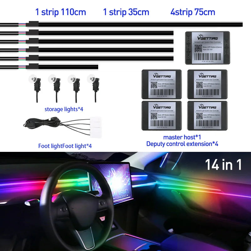 RGB LED Car Ambient Lights - 64 Color Customizable Symphony Lamp