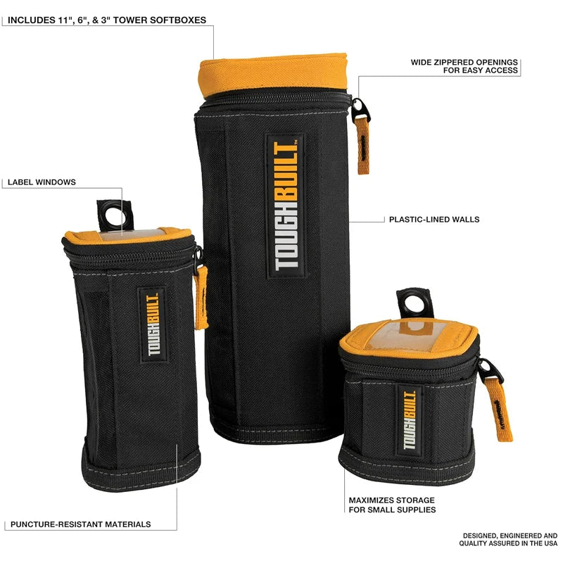 TOUGHBUILT Tower Softbox 3-Pack with Storage Bag - Durable & Versatile