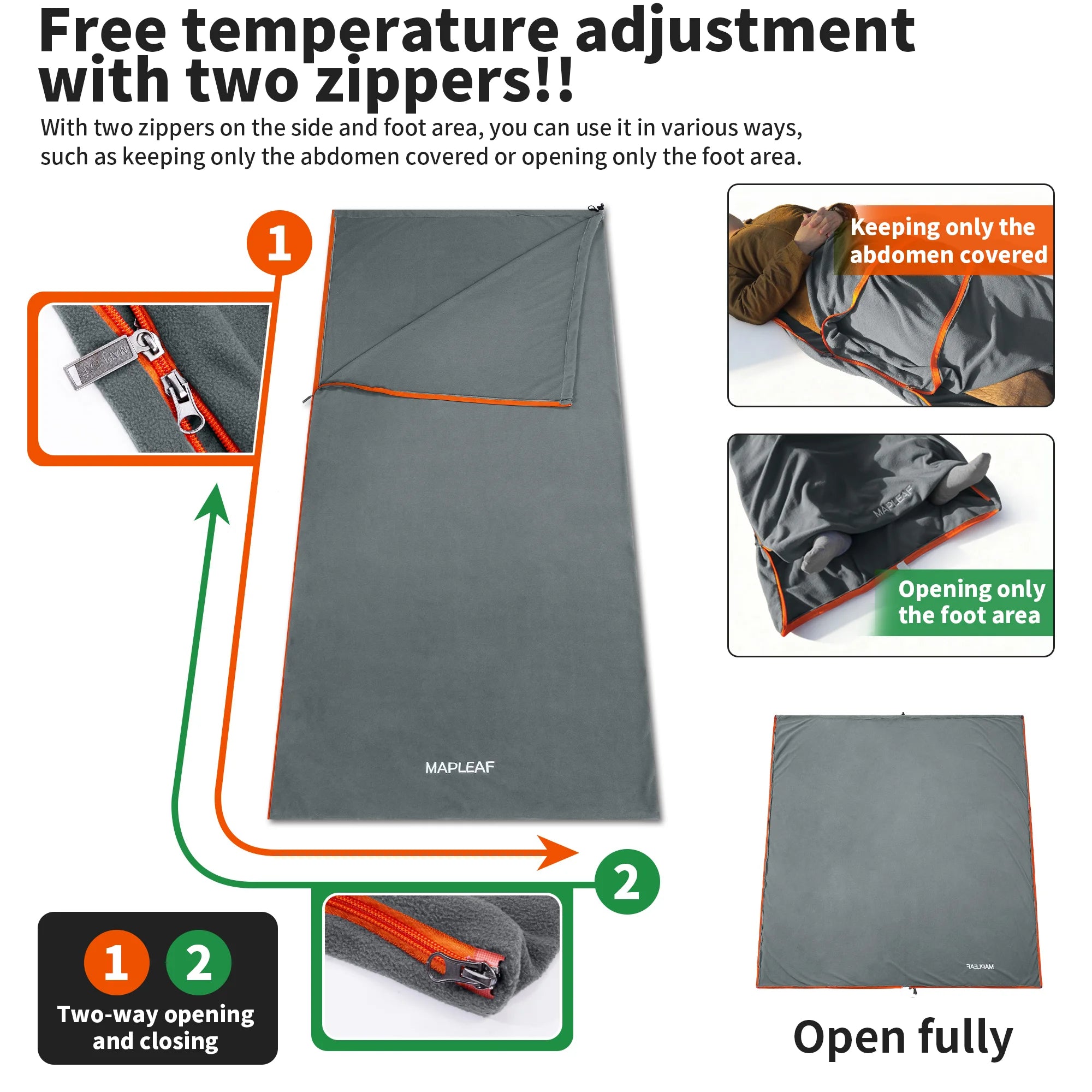 MAPLEAF Ultralight Fleece Sleeping Bag Liner for Cold Weather Camping