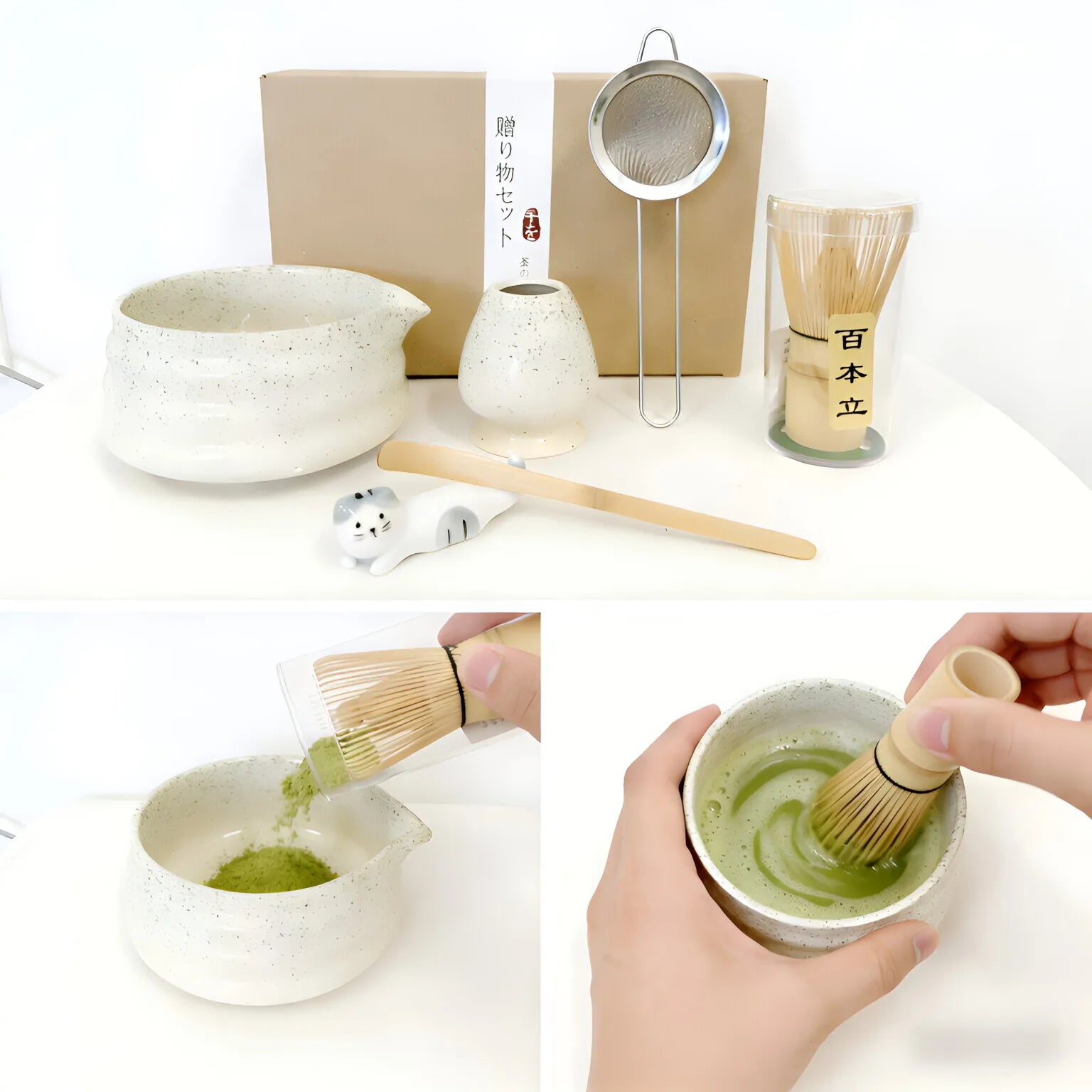6-Piece Complete Matcha Tea Set with Ceramic Bowl, Spoon & Whisk