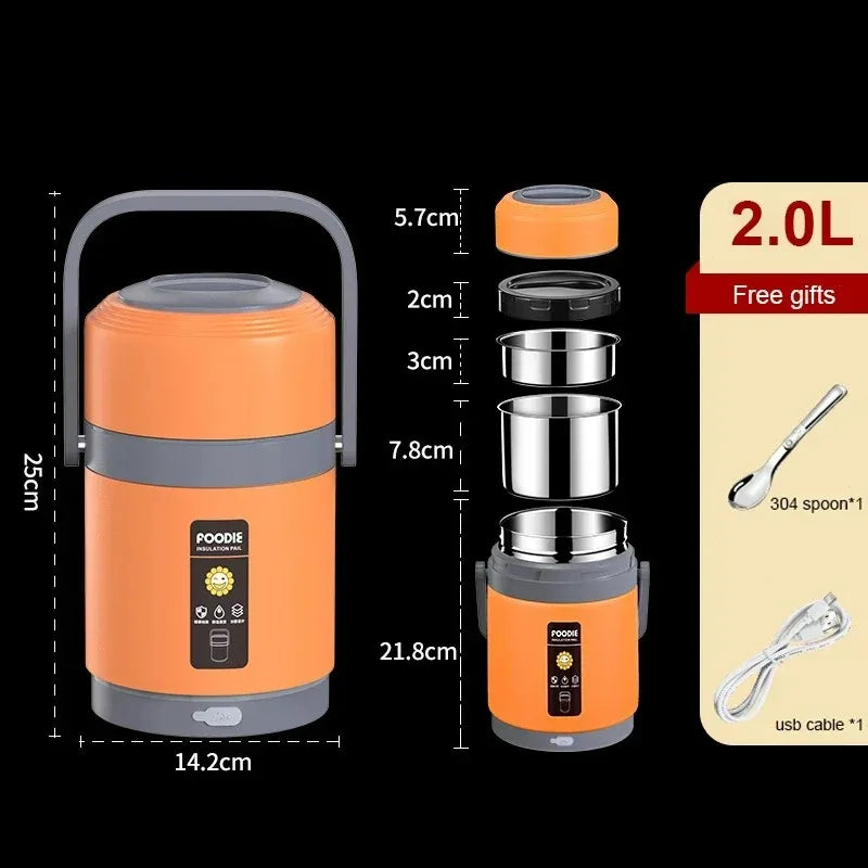 USB Electric Heated Stainless Steel Lunch Box for Work & School