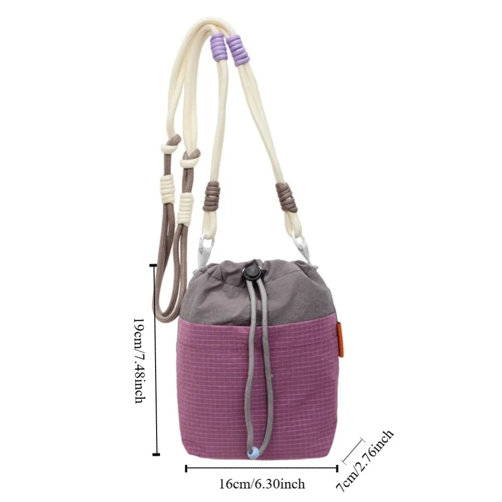Portable Nylon Drawstring Bucket Bag with Shoulder Strap