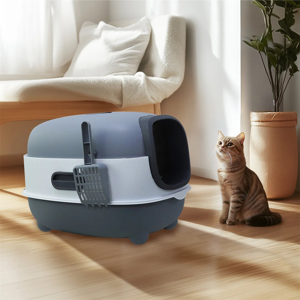 Hooded Cat Litter Box with Scoop - Easy Clean & Anti-Splash Design