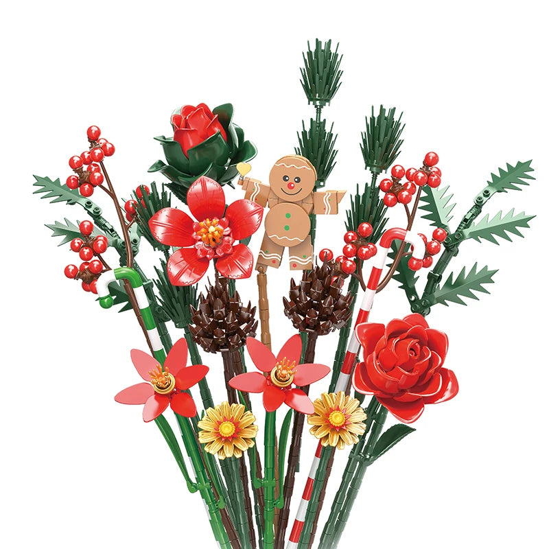 Gingerbread Man Floral Bouquet DIY Block Set - Creative Toy Kit