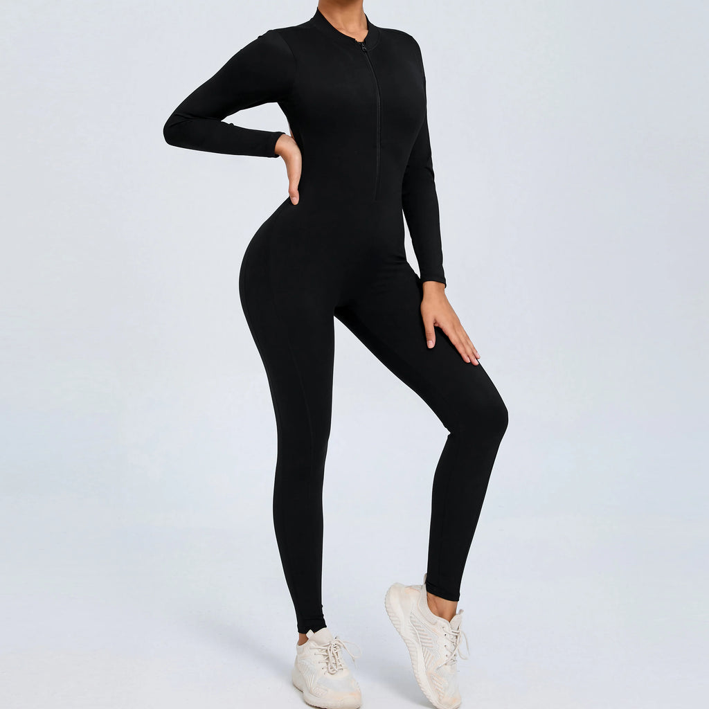 Stylish Women's Yoga Jumpsuit - Long Sleeve & Backless Design