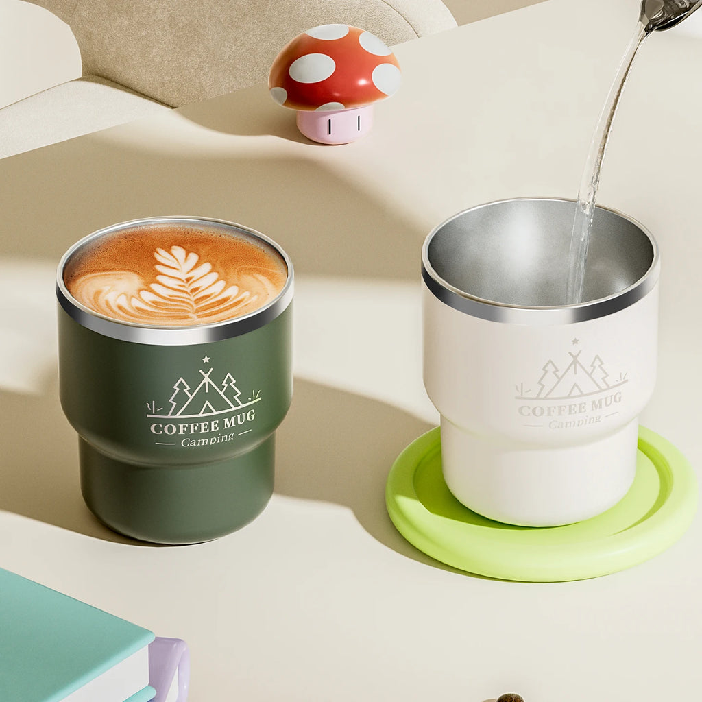 Double Layer Insulated Coffee Cup with Lid - Leak-Proof Design