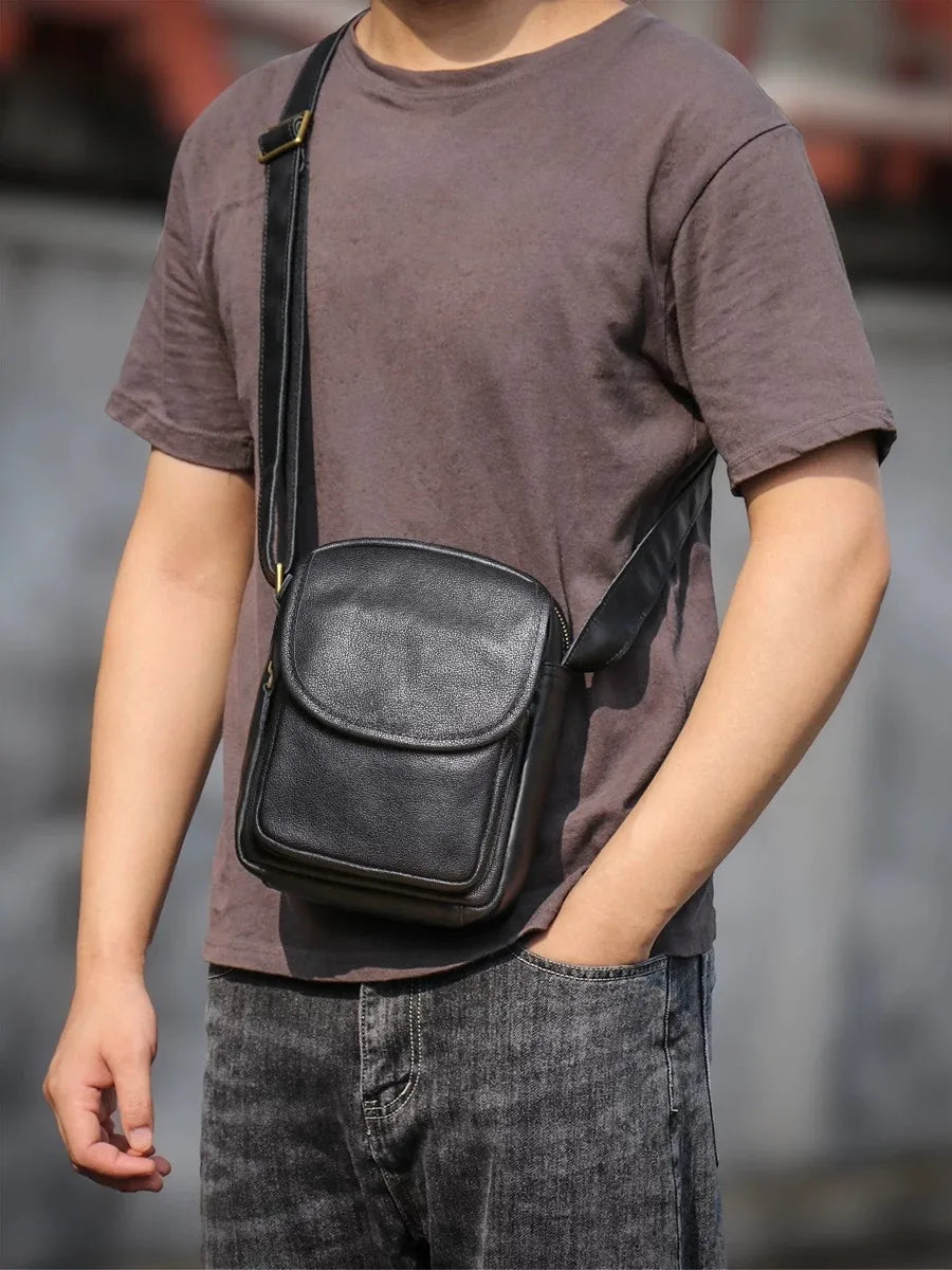 Top Grain Leather Sling Bag for Men - Vintage Crossbody Phone Carrier