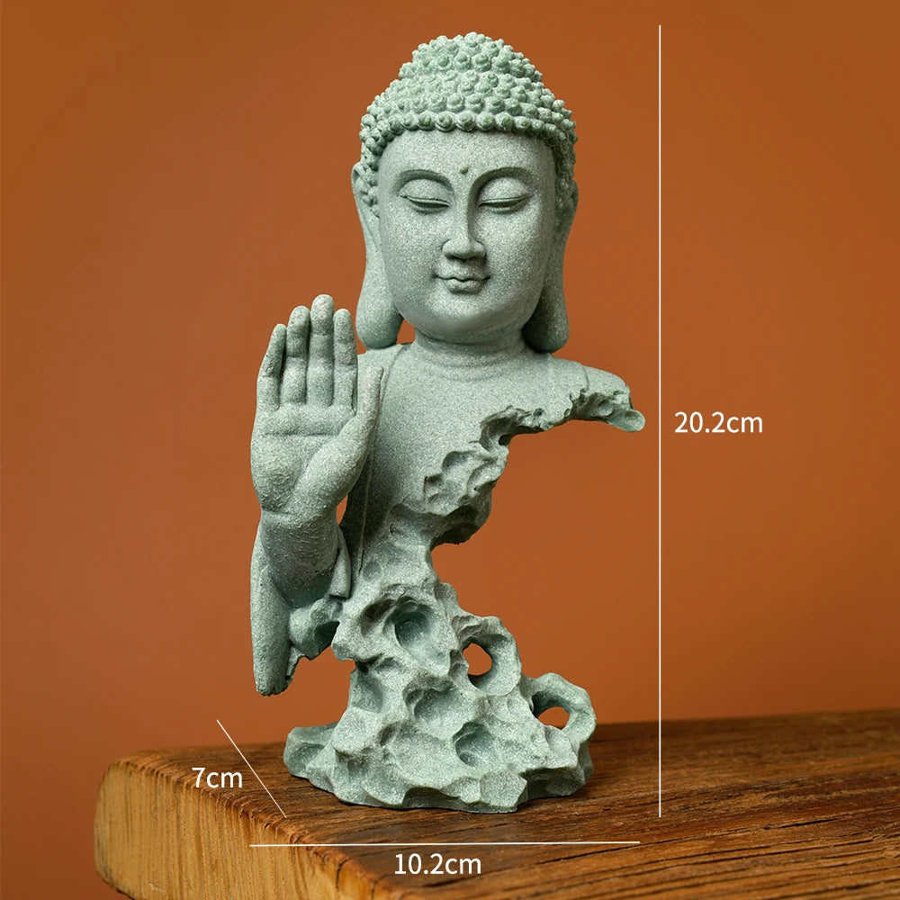 Zen Buddhist Statue - Calm Your Space with Green Sandstone Art