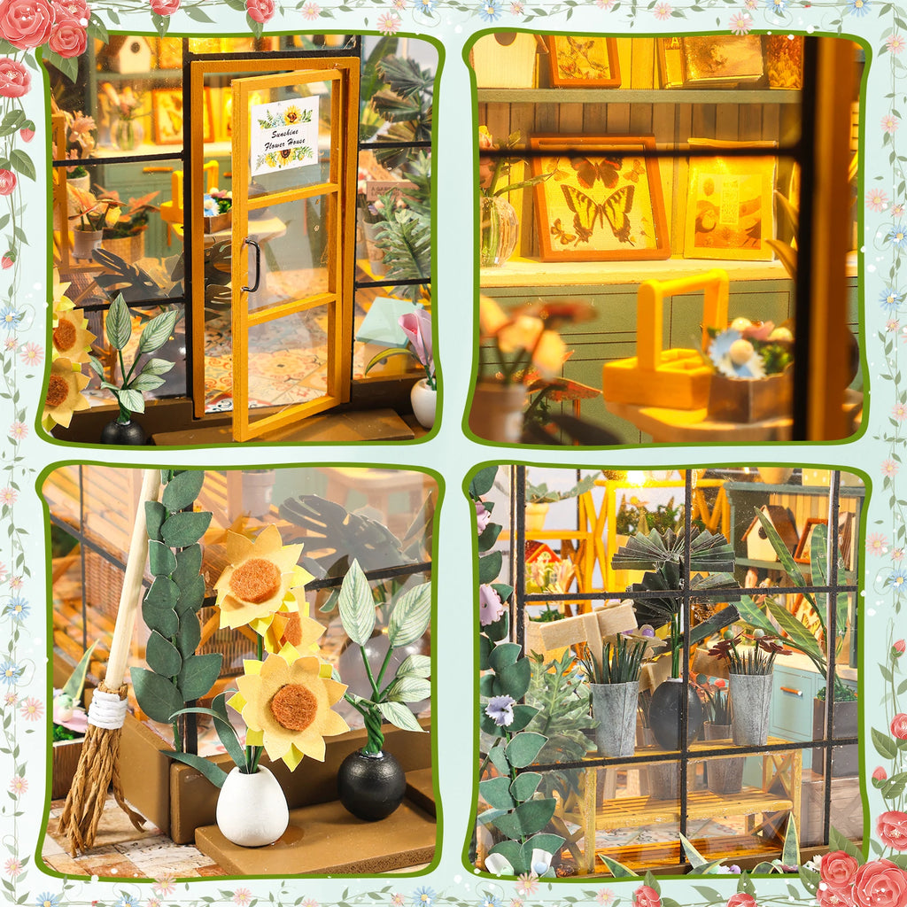 DIY Miniature Garden House Kit with LED Lights & Realistic Furniture