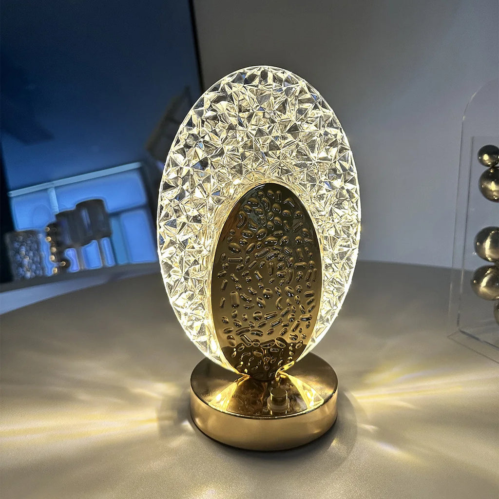 Stylish Modern Crystal Table Lamp with Touch Control & USB Charging