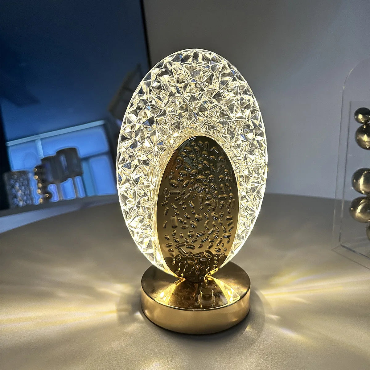 Stylish Modern Crystal Table Lamp with Touch Control & USB Charging