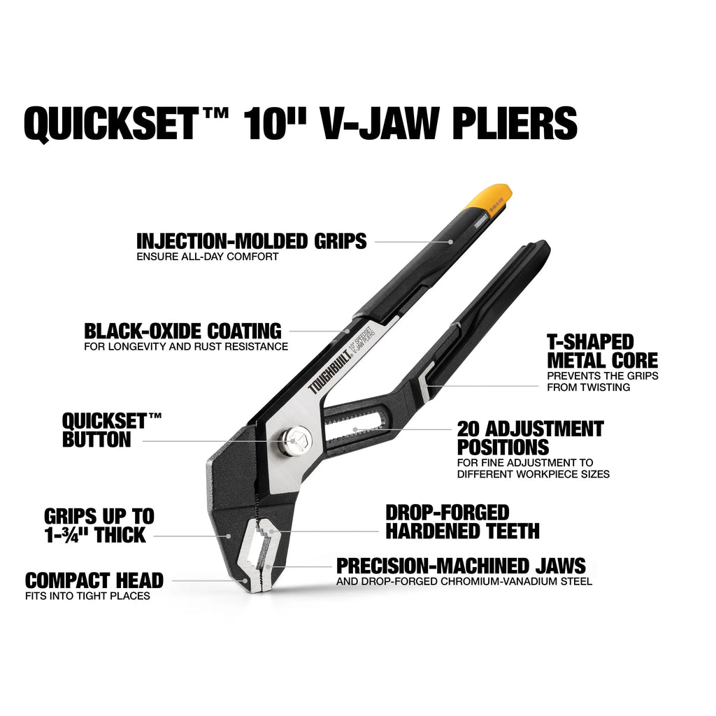 ToughBuilt SpeedSet V Jaw Pliers - 10" & 12" Versatile Hand Tools