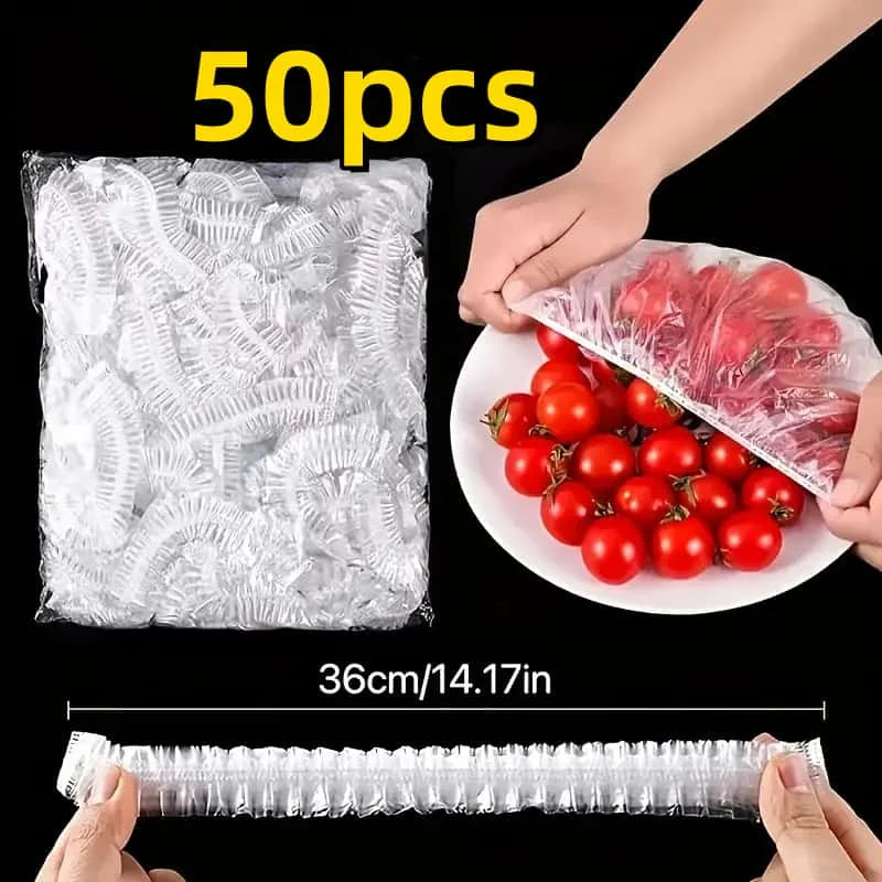 50 Reusable PE Elastic Food Covers - Stretchable Lids for Snacks & Fruits
