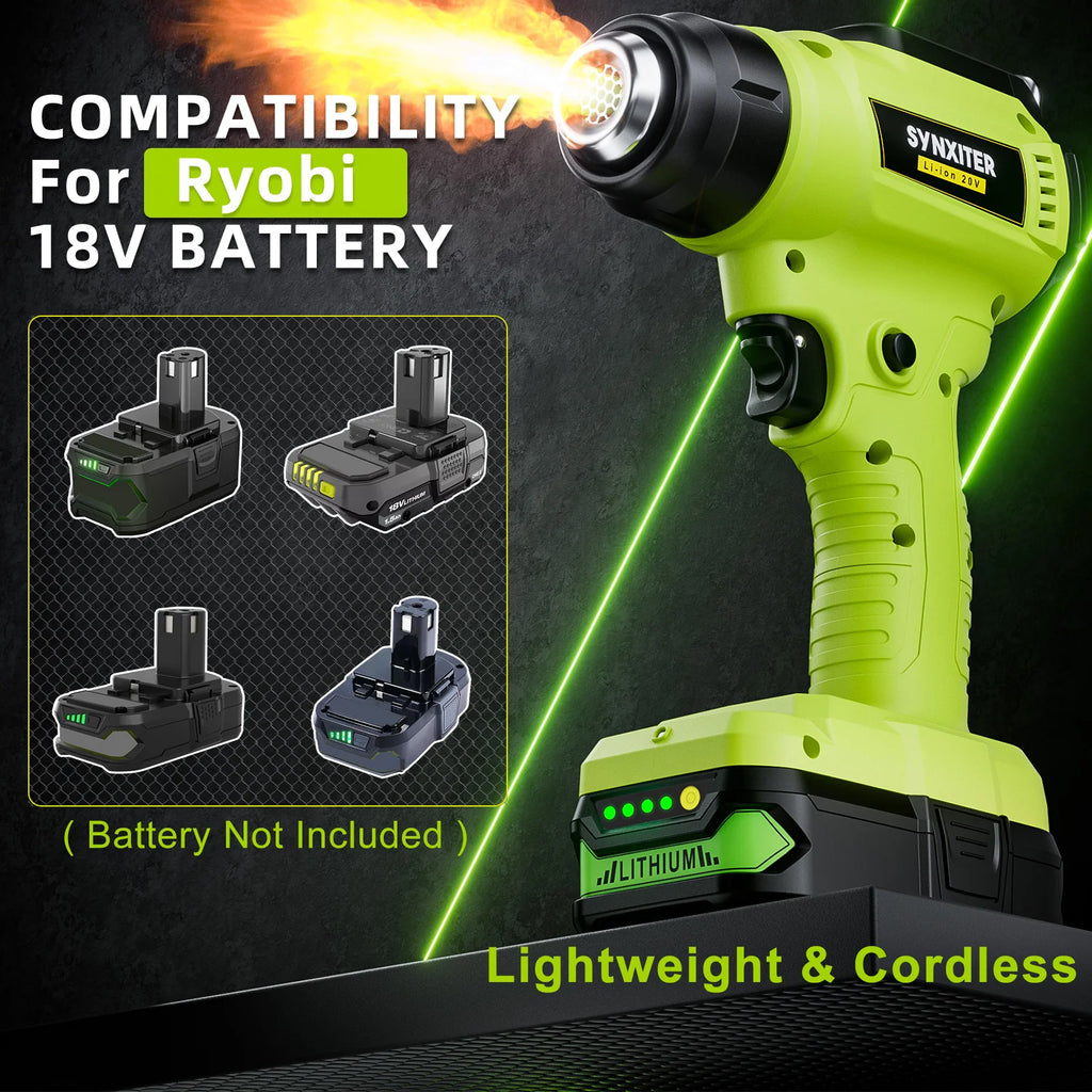 Nananuu Cordless Heat Gun for Ryobi 18V - 5 Nozzles Included