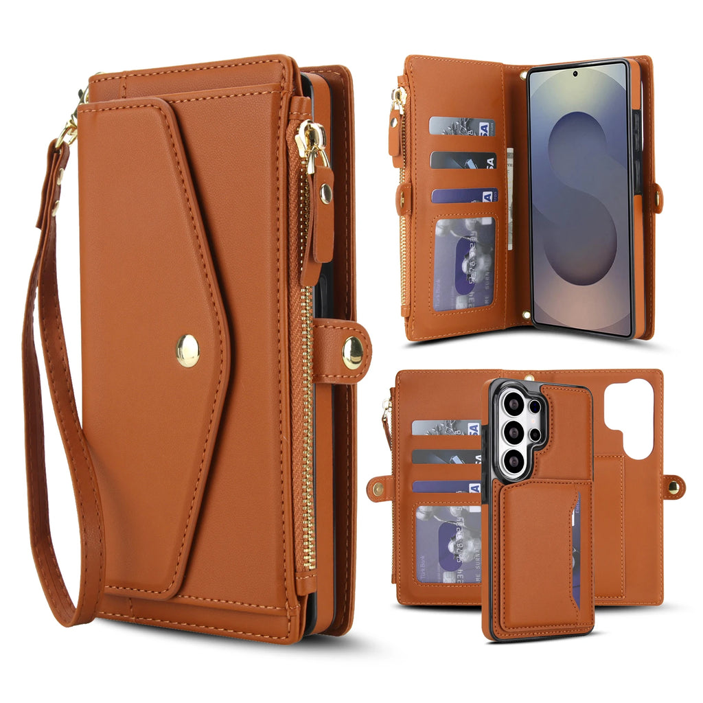 HQBBRO 2-in-1 Magnetic Zipper Wallet Case for Samsung Galaxy Devices