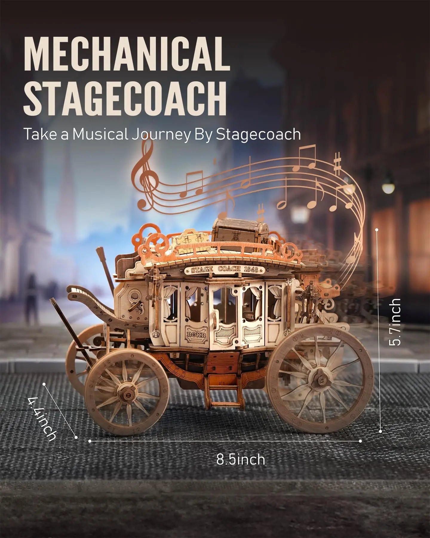 Robotime Stagecoach Music Box 3D Wooden Puzzle - Unique Gift & Hobby