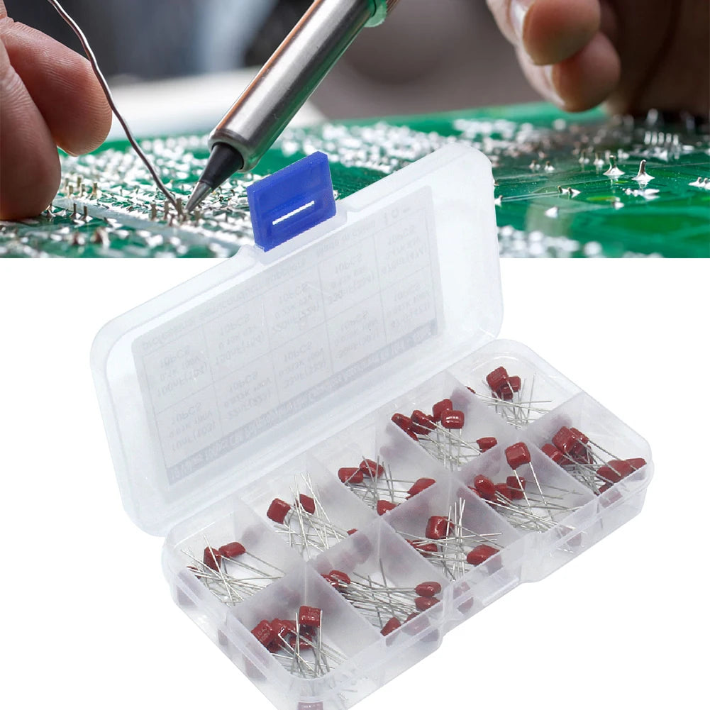 100 Pcs CBB Polypropylene Film Capacitors Kit - 10 Values, High Precision