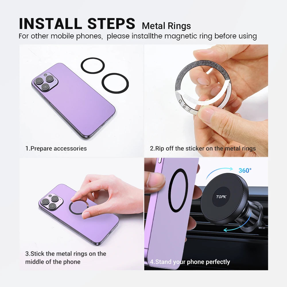 TOPK Magnetic Car Phone Holder for iPhone & Universal Devices