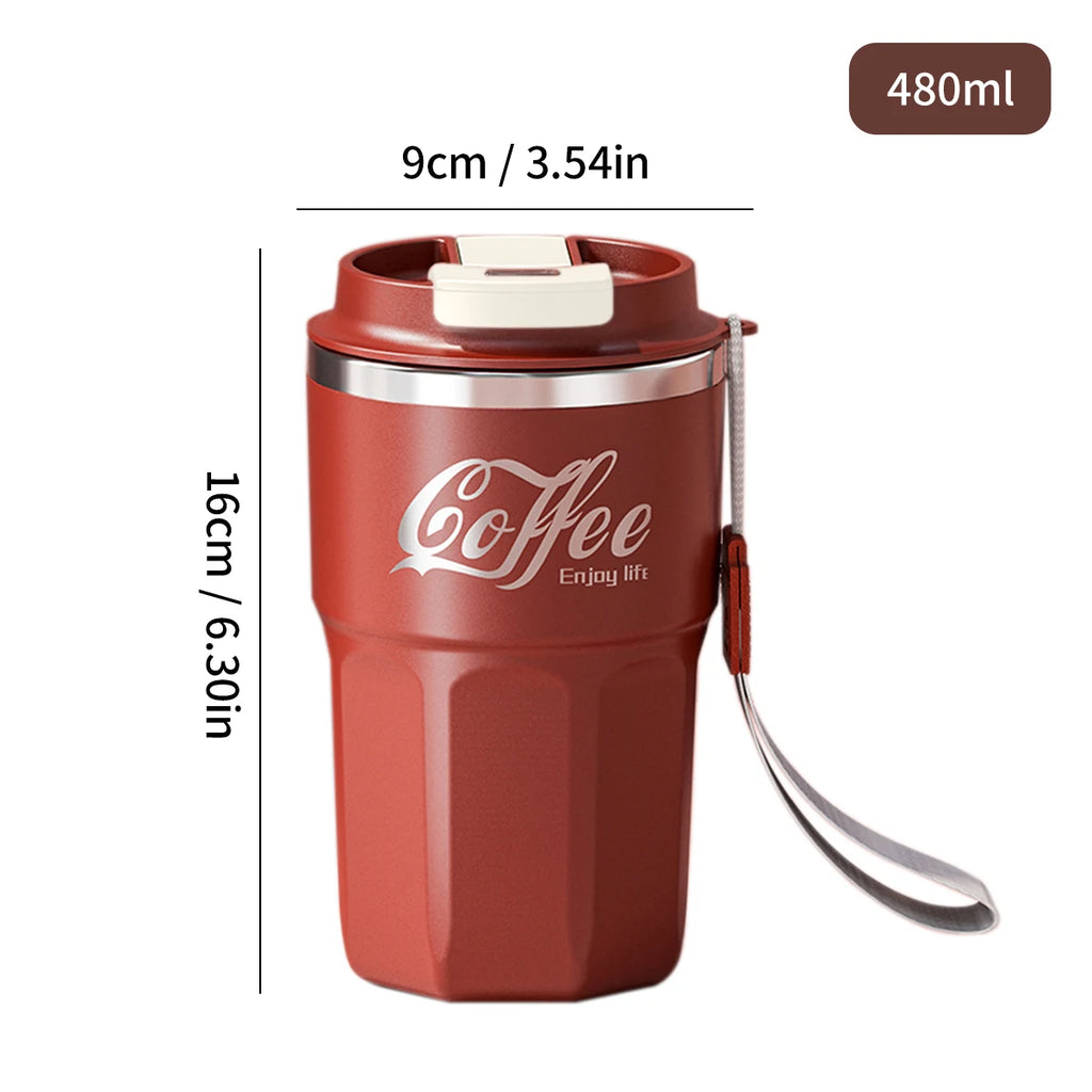 Double Wall Insulated Coffee Mug with Lid & Handle- 400ML/480ML