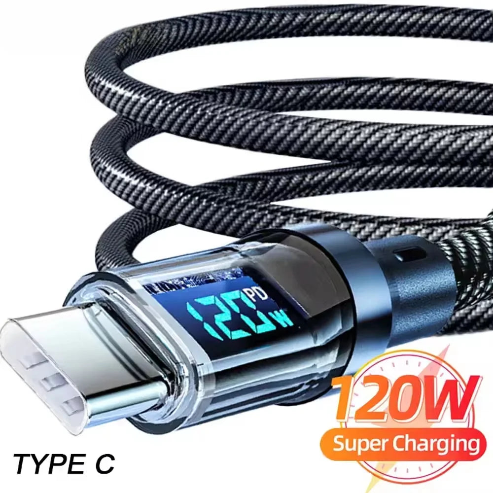 120W Type C Cable - Super Fast Charging & LED Display for All Devices