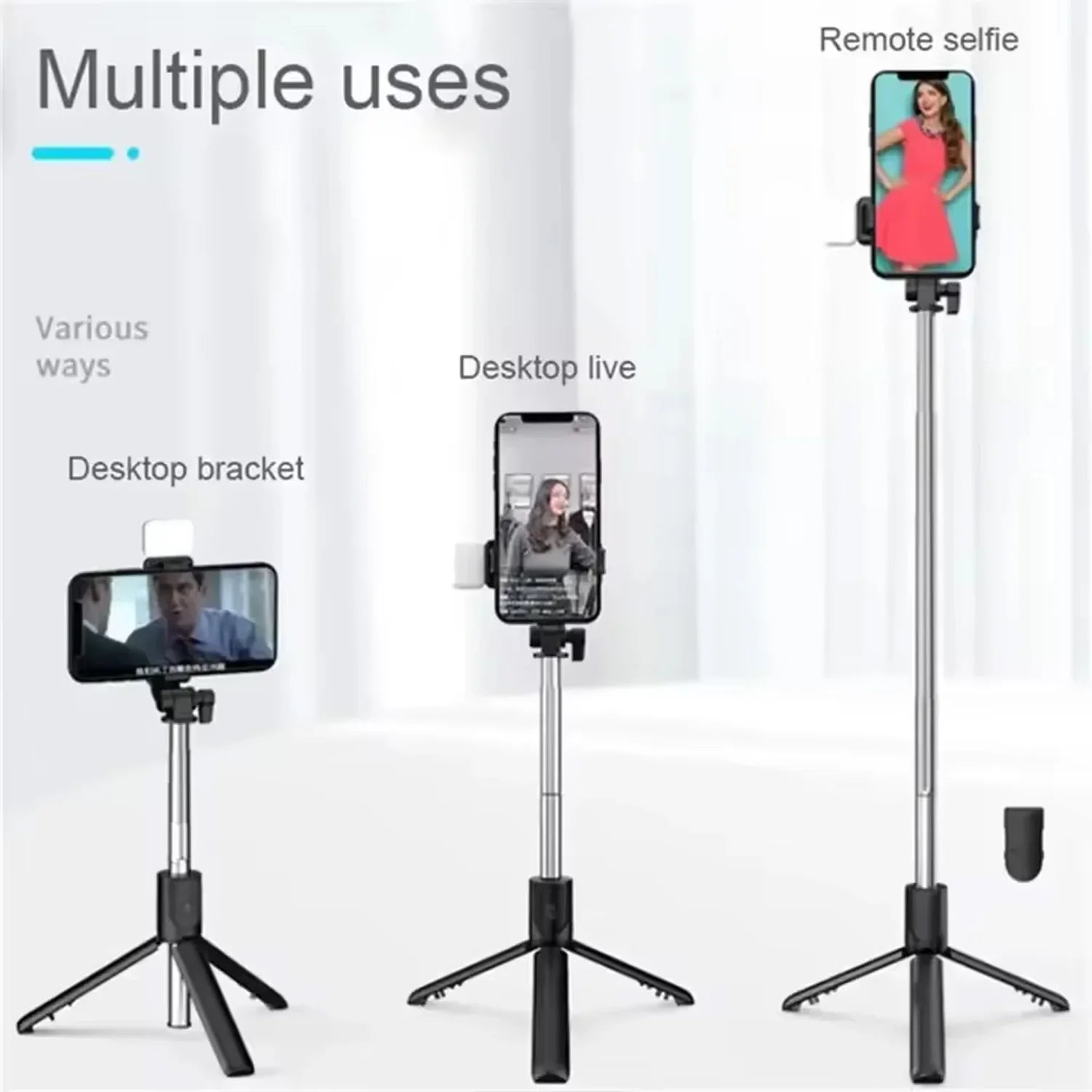 Bluetooth Selfie Stick Tripod with Remote & Fill Light - R1S