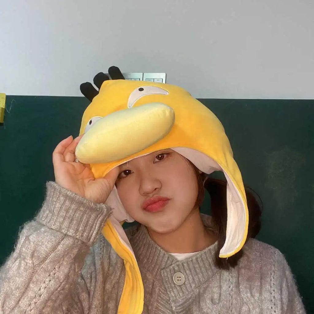 Adorable Plush Psyduck Hat | Soft Yellow Duck Headgear