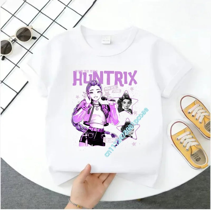 Cute Kpop Demon Hunters T-Shirt for Kids | Short Sleeve Cotton Tee