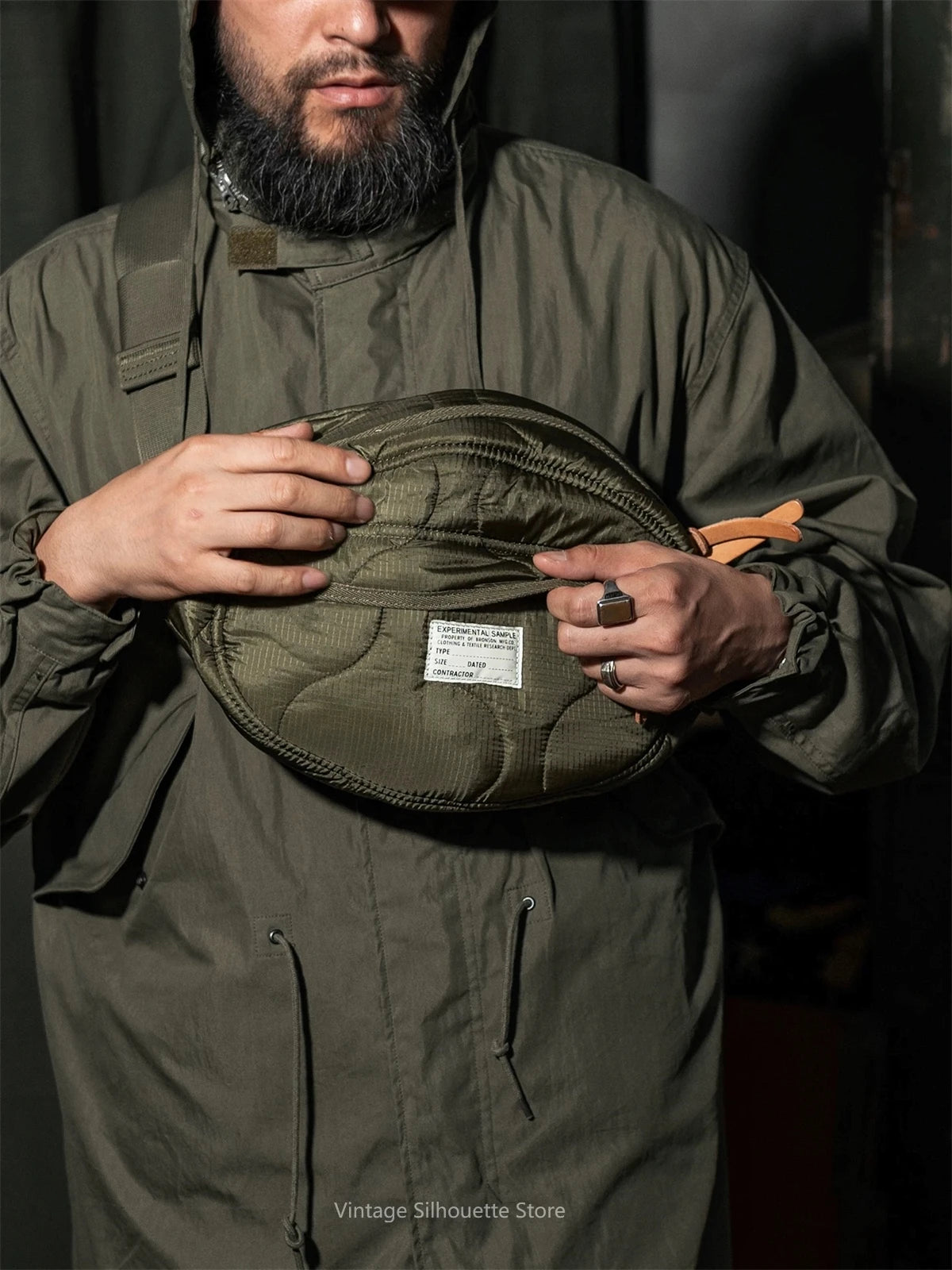 Rugged Quilted Nylon Waist Bag - Military-Style Crossbody Pack