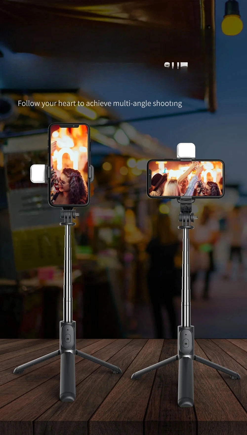 Bluetooth Selfie Stick Tripod with Remote & LED Light for Smartphones