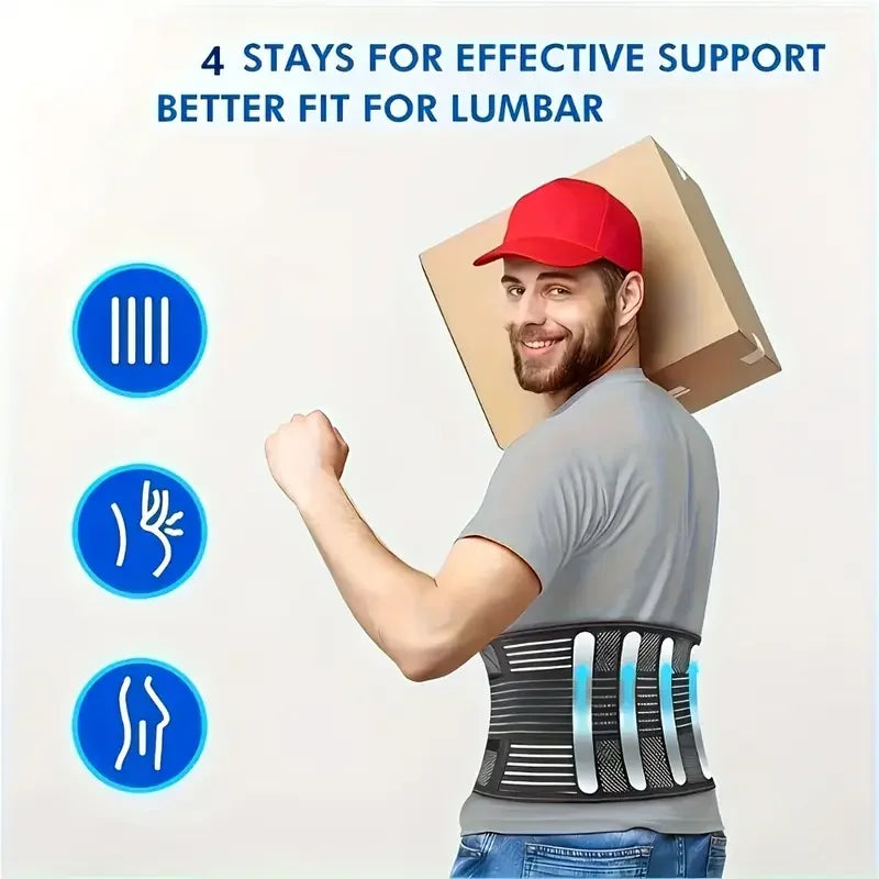 Breathable Lumbar Support Belt - Adjustable Compression Back Brace