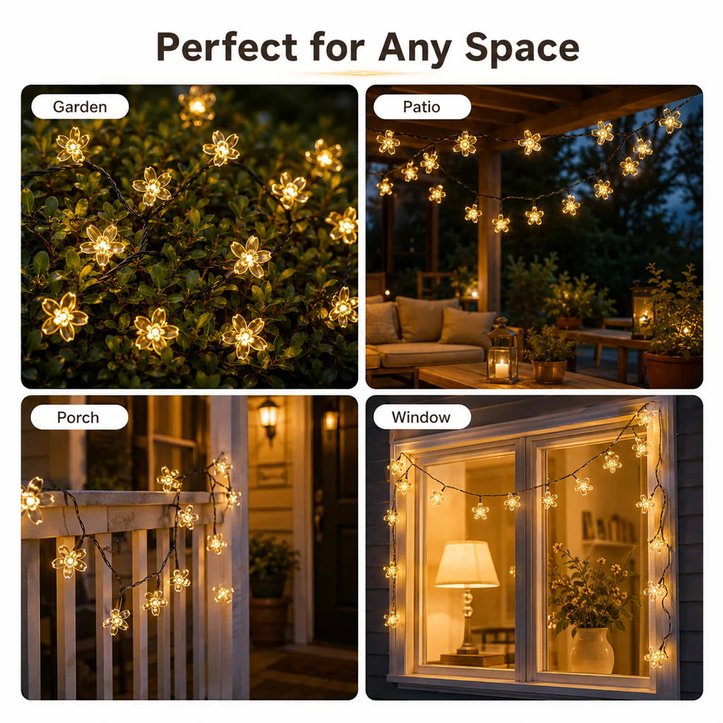 Outdoor Waterproof Solar Cherry Blossom String Lights - 8 Modes Decor
