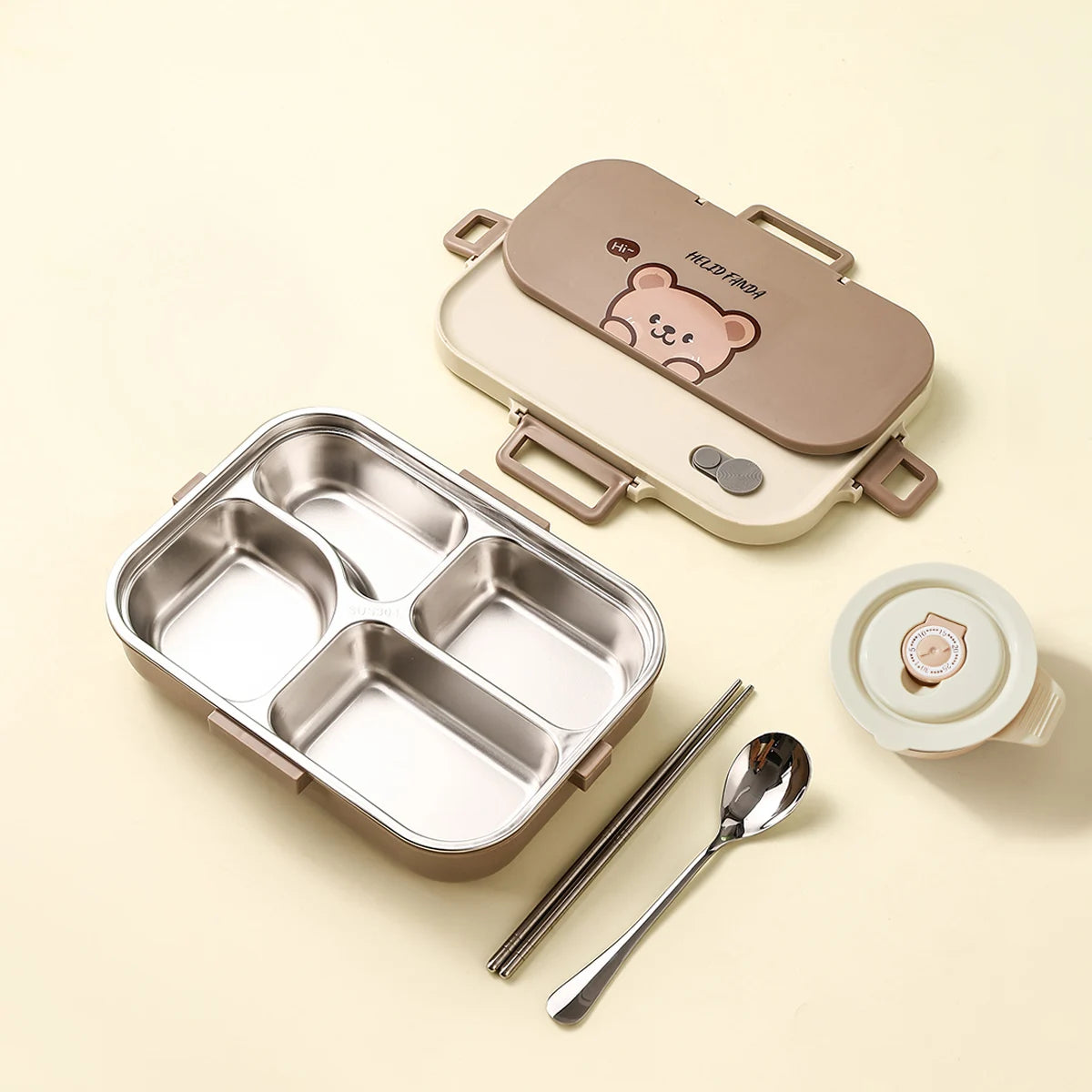 1500ml Stainless Steel Lunch Box with Cutlery & Bowl - Large Capacity