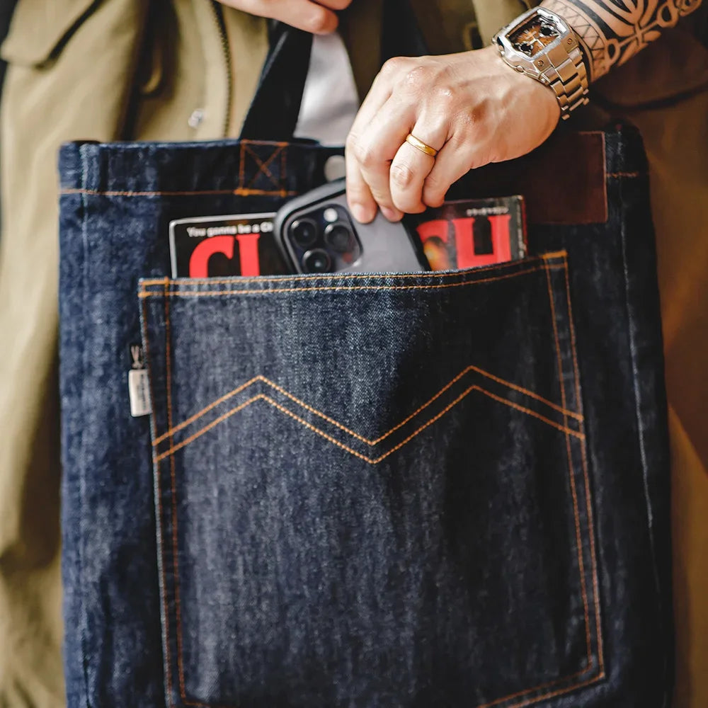 Maden Retro Denim Tote Bag: Stylish Crossbody Versatility