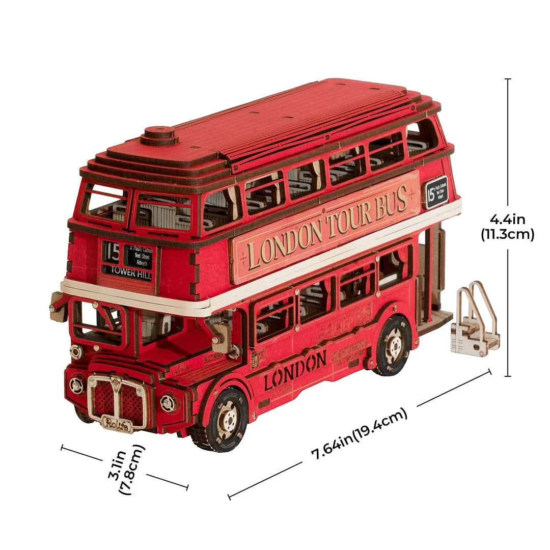 Robotime London Tour Bus 3D Wooden Puzzle – Fun Building Kit for Ages 14+