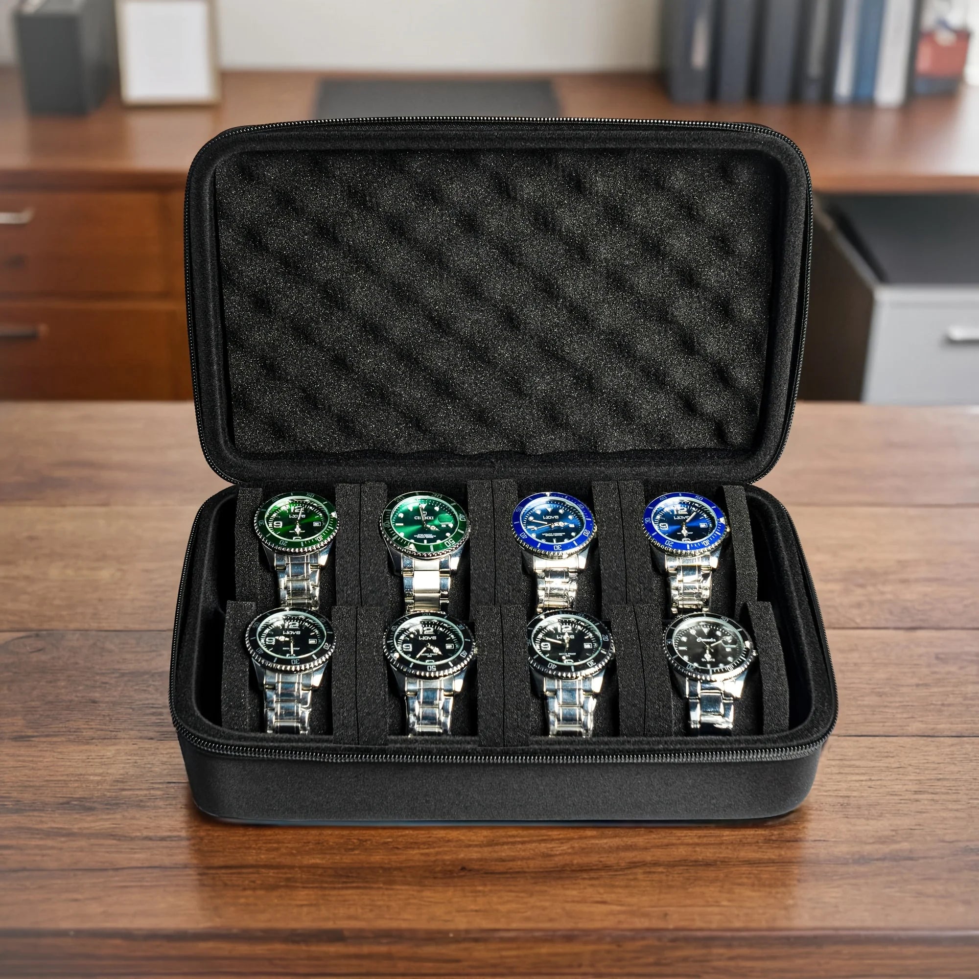 Elegant 8-Slot Watch Box - Premium Travel Case with Foam Padding