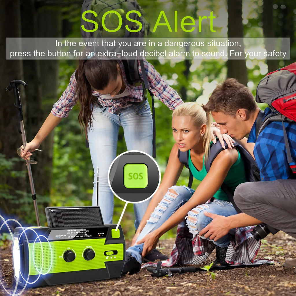 Versatile Solar Crank Radio with 4000mAh Battery & SOS Alarm