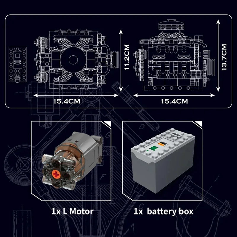 MOULD KING Motorized LSX454 V8 Engine Building Block Set - 487PCS