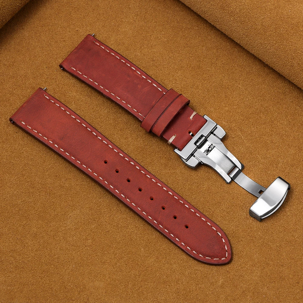 Luxurious Leather Watchband for Seiko & Omega - Butterfly Buckle 14-22mm