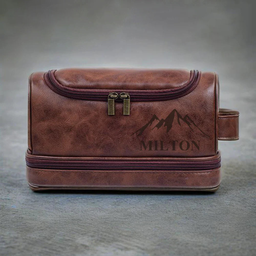 Personalized Waterproof Leather Travel Toiletry Organizer