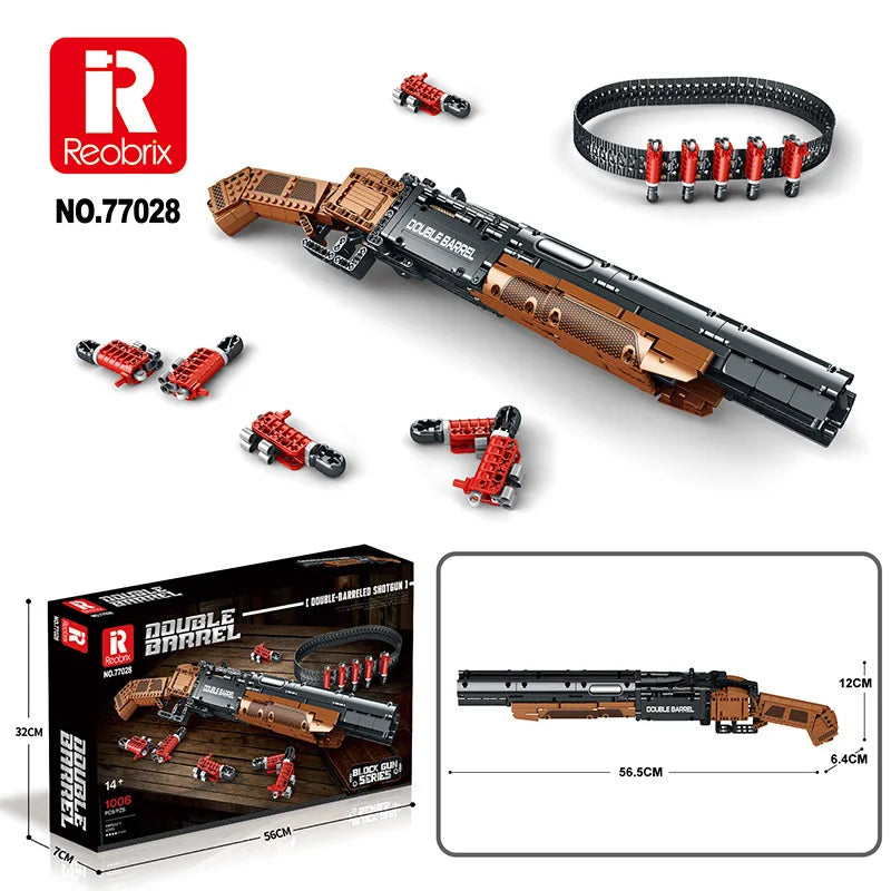 Reobrix 77028 Double Barrel Toy Gun Model - DIY Building Blocks Set