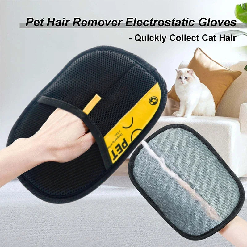 Electrostatic Pet Hair Remover Gloves for Cats & Dogs - 2-in-1 Lint Brush