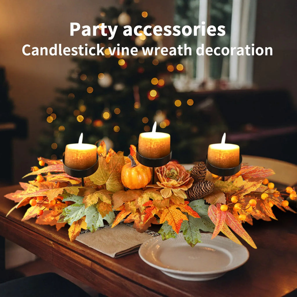 Christmas Three-Legged Candle Holder with Rattan Wreath Decor