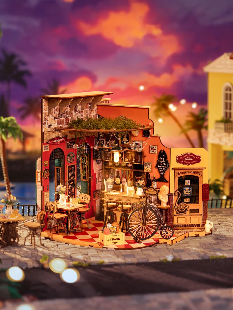 Robotime DIY Cheers Bar & Dining Dollhouse - Charming Miniature Home